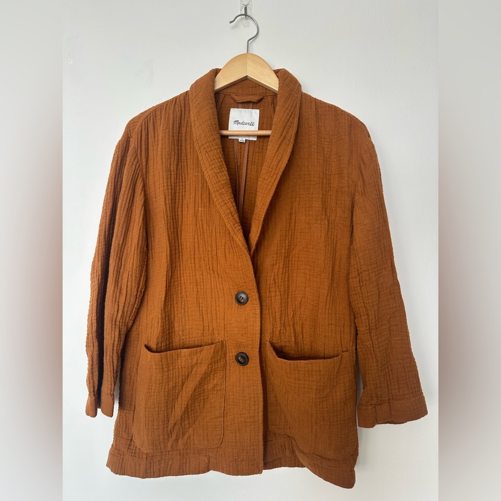 Madewell Double Gauze Blazer Jacket Rust Cotton Do Well Sustainable Small